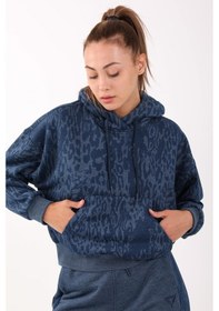 Resim Maraton Sportswear Oversize Kadın Kapşonlu Uzun Kol Basic Navymelanj Sweatshirt 21423-navymelanj 