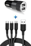 Resim Beatitude Araç Aksesuar Seti Micro Usb Type-c Iphone Lightning 3in1 Şarj Kablosu Ve Oto Çakmaklık Şarj Soketi 