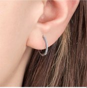 Resim Taşlı Beyaz Halka Gümüş Kadın Küpe N11.90304 