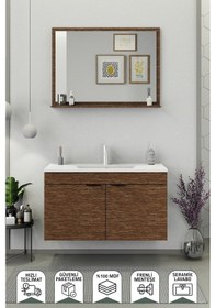 Resim Biani Fix Arya 100 Cm Banyo Dolabı,Seramik Lavabolu, Aynalı,Lavabo Dahil,Mdf,Aybe Kahve 