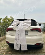 Resim Everly Sign Kişiselleştirilmiş Dev Fiyonk - Baskılı Metinli Özel Keten Araba Kurdelesi - Düğün, Nişan 