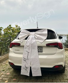 Resim Everly Sign Kişiselleştirilmiş Dev Fiyonk - Baskılı Metinli Özel Keten Araba Kurdelesi - Düğün, Nişan 