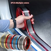 Resim 4'lü Set PVC Araba Kapı Eşiği Koruyucuları - Kendinden Yapışkanlı, Çizilmeye Karşı Dirençli Giriş Koruyucuları Şık Çizgili Tasarım, Çoğu Araba İçin Çarpışma Önleyici Film 
