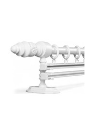 Resim Twins Decorative Ahşap İşlemeli Demonte Başlıklı Beyaz Çift Raylı Rustik Perde Askısı - 225 CM 