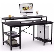 Resim Zizuva Tasarım 95x60x140cm Siyah Ev Ofis Bilgisayar Metal Raflı Çalışma Masası Siyah 