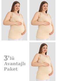 Resim Arma Yıldız Hamile Atlet Kalın Askılı Pamuklu Likralı Esnek Ten 3'lü Paket 