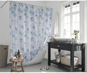 Resim Tropik Home Banyo Perdesi Yunus Desen Yerli Üretim Duş Perdesi Plastik C-Halka Hediye 180x200cm Banyo Perdeleri 