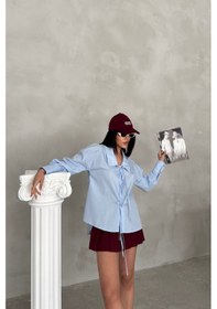 Resim Okul Yaka Poplin Gömlek İp Bağlama Detaylı - Bebe Mavi 