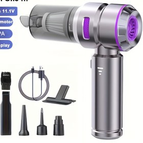 Resim Kablosuz Taşınabilir Vakum Temizleyici, Yüksek Emiş 16000PA, Fırçasız Motor, Güneş Bankalı El Tipi Mini Üfleyici, USB Şarj, 2000mAh Lityum Pil, 30 Dakikalık Çalışma Süresi, Araba İçin İdeal, Ev Tozu Temizliği ve Evcil Hayvan Tüyleri Temizliği için Vakum Temizleyici 