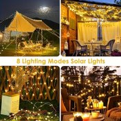 Resim Güneş Enerjili Peri Dizisi Işıkları Seti, IP54 Su Geçirmez Dış Mekan Noel Işıkları 8 Mod ile, Çıkarılabilir, Plastik Malzeme, Işık Hassasiyetli Kontrol, Bahçe, Avlu, Ev Partileri, Düğünler, Tatil Kutlamaları, Villalar, Ağaçlar, Kamp, RV'ler, Noel Süslemesi için Uygun 