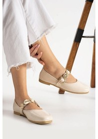 Resim Albishoes Kadın Babet Rahat Hafif Ses Yapmaz Kemer Taşlı Günlük Babet Ev Ofis Dış Mekan Ayakkabı Krem 