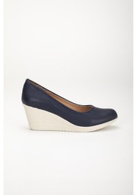 Resim Dilimler Ayakkabı Dolgu Taban Suni Deri Ortopedik Lacivert Kadın Dolgu Topuklu Ayakkabı-2736-lacivert Lacivert 