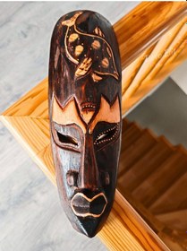 Resim Ahşap Oyma Mask Duvar Objesi Yerliler Aborjin Yunus Surat Tipi Totem Mindi Ağacı El Oyması 30 Cm 