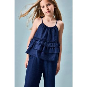 Resim DeFacto Regular Fit Keten Askılı Lacivert Bluz Kız Çocuk H1905A826SM 