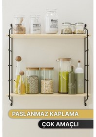 Resim Bino Duvar Rafı Masif Doğal Ahşap Büyük Boy Geniş 2 Katlı Kitaplık Terek Mutfak Rafı Banyo Rafı 