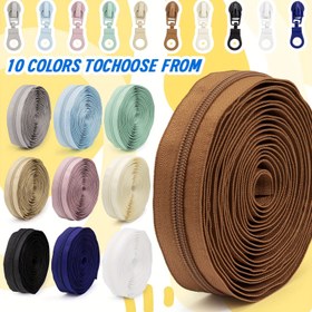 Resim 1 set = 4.5 metre 177.16 inç fermuar + 10 aynı renk fermuar başı, 5# zincir fermuar, renkli, 10 renk seçeneği, uzunluk serbestçe kesilebilir, aynı renk fermuar başları ile kilitli, giysi, bagaj, ev tekstili, yastıklar vb. için uygun 