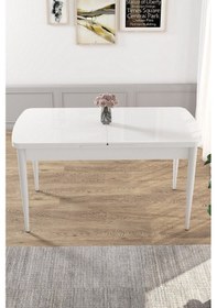 Resim Canisa Kor Serisi 70x114 Açılabilir Mutfak Masası Takımı Beyaz Masa 6 Gül Kurusu Sandalye Masa Beyaz Sandalyeler Gülkurusu 