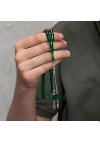 Resim 925 Ayar Gümüş Püsküllü Silindir Kesim Yeşil Kehribar Tesbih 