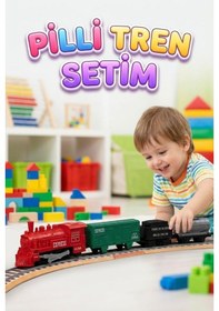 Resim 12 Parça Pilli Tren Seti Işıklı Ve Duman Çıkaran Modüler Ray Sistemli Kırmızı Tren Yeşil Vagon 
