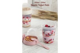 Resim Pembe Taşınabilir Yoğurt Kabı, 600 ml + 200 ml Saklama Haznesi, Pratik ve Şık 