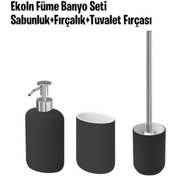 Resim 3 Parça Banyo Seti Ekoln Sabunluk, Diş Fırçalık, Tuvalet Fırçası Koyu Gri Renk Stoneware Koyu Gri 
