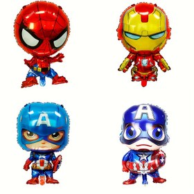 Resim Marvel Temalı Parti Balonları - Ayakta Duran Örümcek Adam, Demir Adam ve Kaptan Amerika Folyo Toplu Doğum Günü Partisi Süslemeleri 