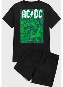 Resim Ac Dc Baskı Şort Takım Siyah 