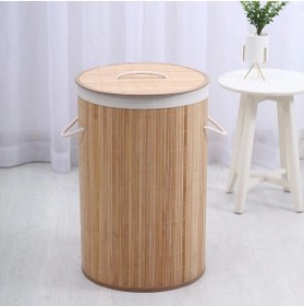 Resim Sia Ba1315n Bambu Kapaklı El Yapımı Çamaşır Sepeti, Ahşap, 35x35x60 Cm 