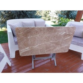 Resim Dekoratif Katlanır Masa Bahçe Ve Çalışma Masası 60 110 Kahverengi Mermer Desen Diğer 