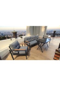 Resim Pimango Pi Elize Bahçe Balkon Mobilyası Gri 3+1+1 Ve Perla Masa Gri 