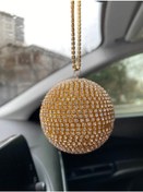 Resim Kristal Taşlı Disko Topu Dikiz Ayna Süsü Küçük 6cm Altın 