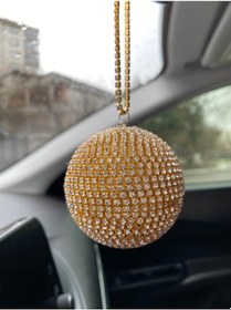 Resim Kristal Taşlı Disko Topu Dikiz Ayna Süsü Küçük 6cm Altın 