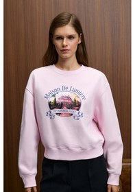 Resim Grimelange Talmera Kadın Önü Baskılı Yuvarlak Yaka Pembe Sweatshirt Pembe 