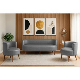 Resim Sydney Koltuk Takımı 3+1+1 Dekoratif Modern Deri Koltuk Seti Ofis Ve Ev Kullanımı - Gri Gri 