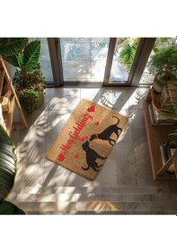 Resim Hoş Geldiniz Yazılı Köpek Figürlü Kapı Önü Paspası Dekoratif Kaymaz Taban Beyaz 