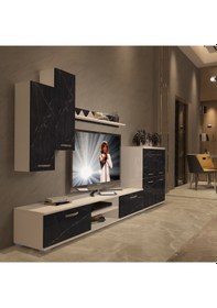 Resim Decoraktiv Eko 6 Mdf Dvd Tv Ünitesi Tv Sehpası Beyaz - Siyah Mermer 