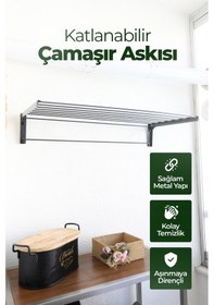 Resim Duvara Monte Katlanabilir Çamaşır Askısı - 60x40 Cm - Gri 