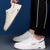 Resim Erkek Retro Casual Sneakers - Bahar 2025 Koleksiyonu, Beyaz Düşük-Top Dantel-Up Kaykay Ayakkabıları PVC Taban, EVA Taban, ve Sahte Üst Kısımlı, Casual Giyim ve Koşu için, Casual Ayakkabı | Vintage Kaykay Ayakkabıları | Pu Üst Kısımlı Sneaker 