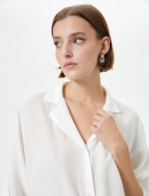 Resim Önden Bağlamalı Gömlek Yarım Kollu Viskon 