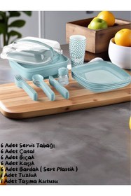 Resim MEDUSHOP 6 Kişilik 32 Parça Piknik Seti-Mikrodalga Uyumlu Bulaşık Makinasında Yıkanabilir. ( MAVİ ) 