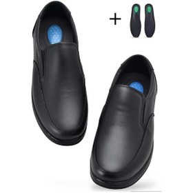 Resim Tab401 Jelli Ortopedik Topuk Masajlı Hakiki Deri Erkek Ayakkabı Kauçuk Taban Bağsız Siyah 