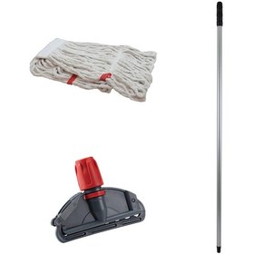 Resim Cod-Ex Dar Yedek Islak Mop Takımı Islak Mop 3’lü Beyaz 450 G 17 CM + Metal Sap + Mop Tutucu 