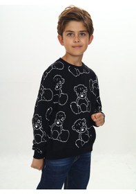Resim Toontoy Kids Toontoy Erkek Çocuk Relax Fit Bisiklet Yaka Düşük Omuz Baskılı Sweatshirt - 2 İplik Siyah 