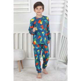 Resim Renkli Geometrik Şekilli Erkek Çocuk Pijama Takımı 