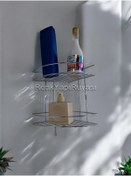 Resim RENK YAPI RÜYASI Köşe 2 Katlı Krom Banyo Duş Duşakabin İçi Rafı Şampuanlık Köşelik 