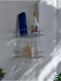 Resim RENK YAPI RÜYASI Köşe 2 Katlı Krom Banyo Duş Duşakabin İçi Rafı Şampuanlık Köşelik 