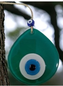 Resim Mavi Nazar Boncuklu Yeşil Renk Nazar Boncuklu Damla Desen El Yapı 