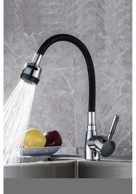 Resim Mix Kuğu Mutfak Evye Bataryası Sipiral Hortumlu 2 Fonksiyonlu Musluk Sıcak Soğuk Girişli Krom 
