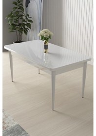 Resim Canisa Concept Nil Serisi, 71x110 Sabit Mutfak Masa Takımı,beyaz Masa 4 Siyah Sandalye Masa Beyaz Sandalye Siyah 