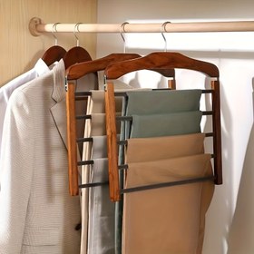 Resim 1 adet Premium Ahşap Çok Katlı Pantolon Askısı - Kotlar, Eşarplar, Havlular ve Aksesuarlar için İdeal - Dayanıklı Metal Çubuklar ve Dikişsiz Tasarım ile Ev ve Yurt Kullanımı için Alan Tasarrufu Sağlayan Dolap Düzenleyici, Yurt Odası Gereksinimleri | Cilalı Bitiş | Sağlam Yapı 